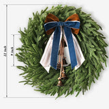 Christmas Decor, 22" Norfolk Pine Christmas Wreath with Bells and Ribbon