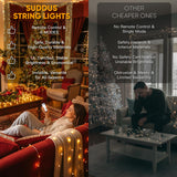 suddus String Lights Indoor Plug in 200 LED Christmas Lights Warm White