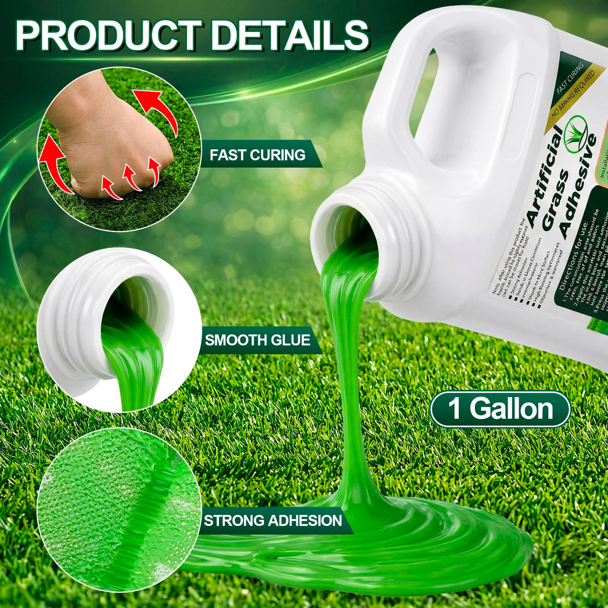 Threlaco 1 Gallon Turf Glue for Artificial Grass Artificial Turf Glue Tape Grass Paint Concentrate Carpet Green Adhesive for Synthetic Surfaces