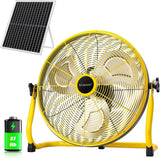 blessny 16" Large Solar Rechargeable Floor Fan with 35W Solar Panel for Home Outdoor Camping Gazebo Greenhouse Barn Poultry Pet House Cooling or Air Circulation, 23 Ft Long Cord