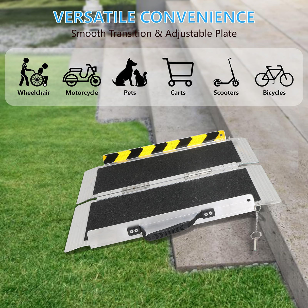 2FT Portable Wheelchair Ramp, Non-Slip Aluminum Folding Handicap Ramp, 800 LBS Capacity Door Threshold Ramps for Home Steps, Scooter Ramps for Car, Doorways, Curbs, Stairs, Cart, Wheel Chair Ramp Step