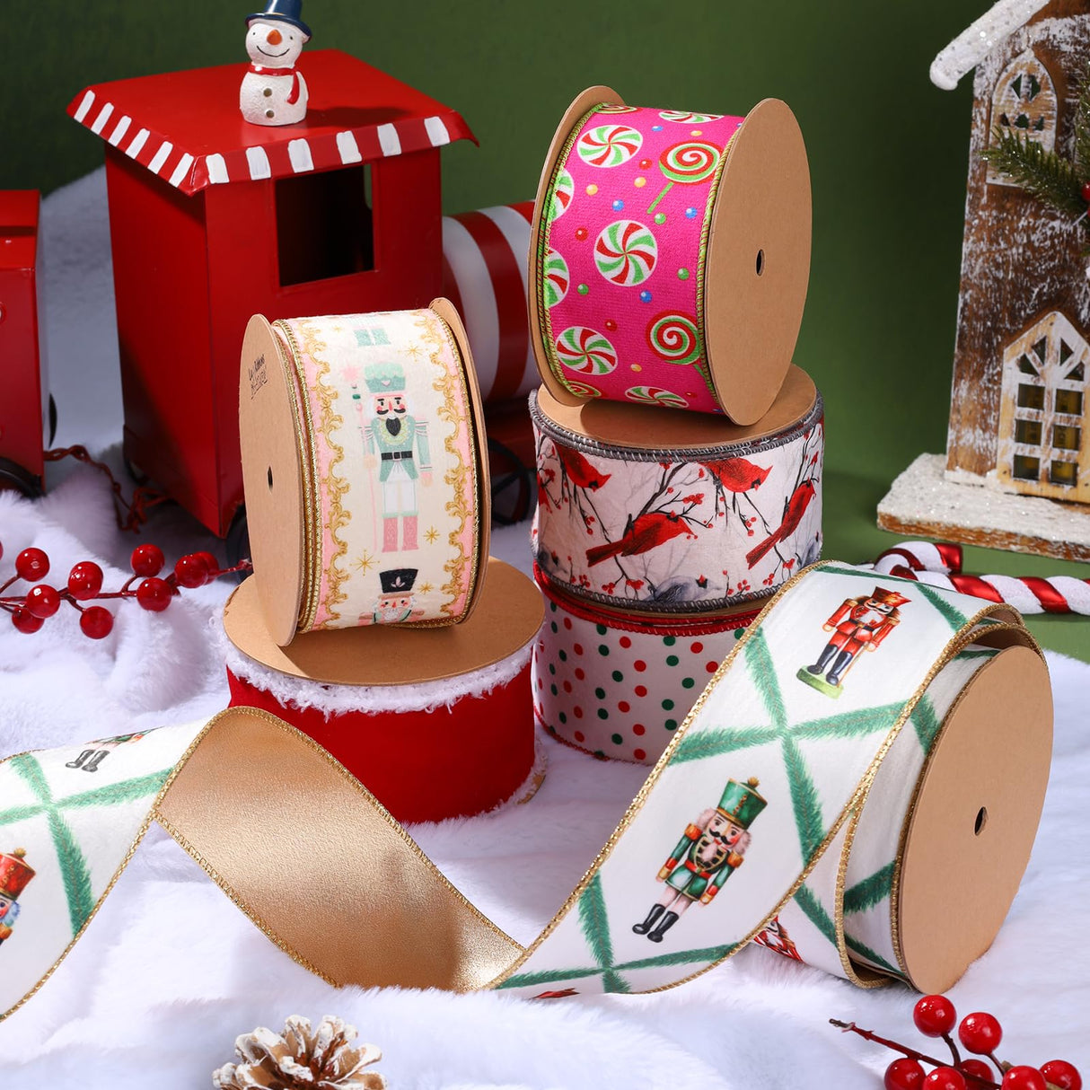 LaRibbons Nutcracker Velvet Ribbon Wired, 2.5 Inch x 10 Yards Reversible Pink and Gold Velvet Ribbon for Christmas Tree, Gift Wrapping, Wreath Bow, Outdoor Decoration