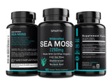 SPARTIS Certified Organic Sea Moss Capsules 2250mg Wildcrafted Irish Sea Moss Burdock Root Bladderwrack Supplement Raw Seamoss Pills & Powder (Pack of 1 at 180-Caps)
