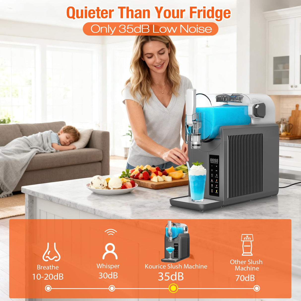 Kourice Slushie Machine No Ice Needed Slushy Machine 92oz Capacity Margarita Machine with 6 Preset Programs LED Display Self-Clean Frozen Drink Maker for Slush Margaritas Smoothie Frappés Milk Shakes