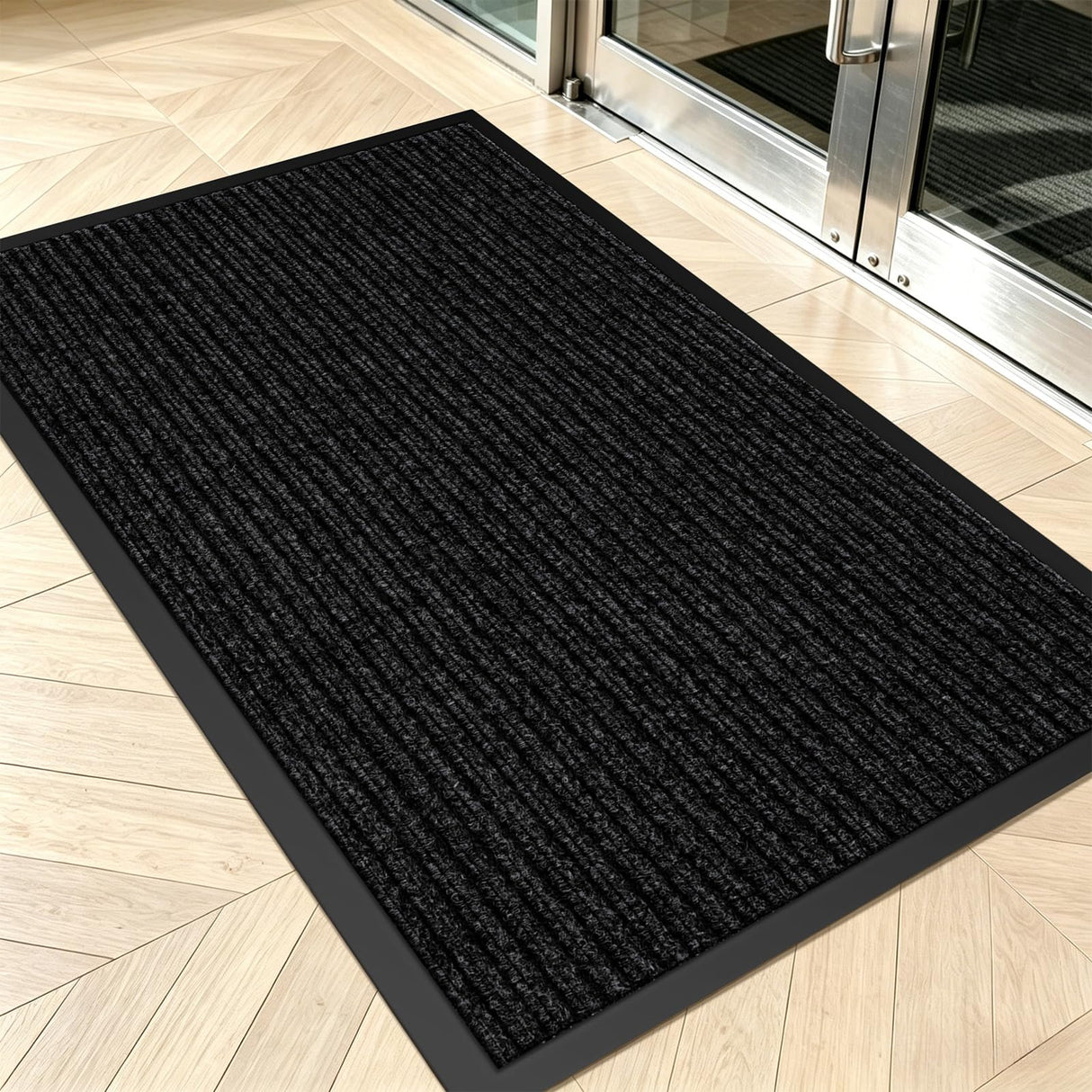 Commercial Floor Mat Non-Slip Waterproof, 60"x36" Front Door Mat for High Traffic Areas, Easy Clean Low Profile Durable Rug, for Entryway, Indoor/Outdoor, Office, Industrial, Garage, Black