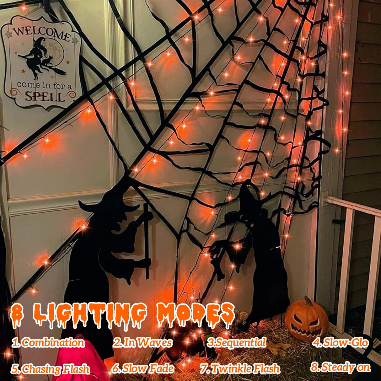 YEGUO 165ft 500 LED Halloween Lights Outdoor Waterproof, 8 Modes Orange String Lights Plug in, Green Wire Christmas Lights Indoor with Timer Memory