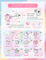SAILIMUE 12 Pairs Hypoallergenic Screw Back Earrings for Women Girls Surgical Steel Cute Heart CZ Flower Pearl Ball Tiny Screwback Stud Earring