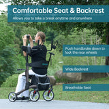 ELENKER Upright Walker, Stand Up Folding Rollator Walker with 10” Front Wheels Backrest Seat and Padded Armrest for Seniors(Carbon Fiber Black)