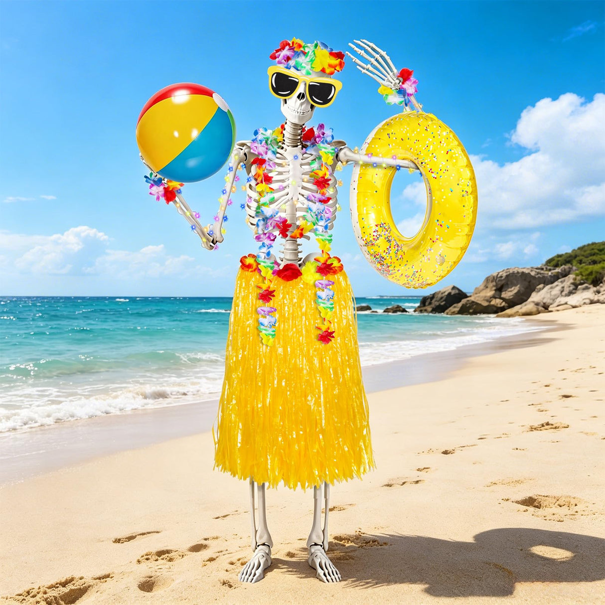 Apopipico 10 Pcs 12 ft Skeleton Summer Costume Outfits Accessories Set