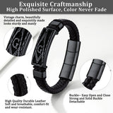 Bestyle Solid Black Freemason Symbol Masonic Leather Braided Bracelets for Men Vintage Cuff Bangle Bracelets Wrist Leather Band With Study Clasp