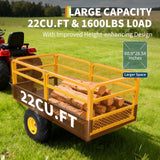 22 Cu.Ft 1600Lbs Steel ATV UTV Trailer Tow Behind Dump Cart, Heavy Duty Pull Behind Utility Dump Trailer for Lawn Mower Trailer Tractor Garden Yard with Removable Rear Panel