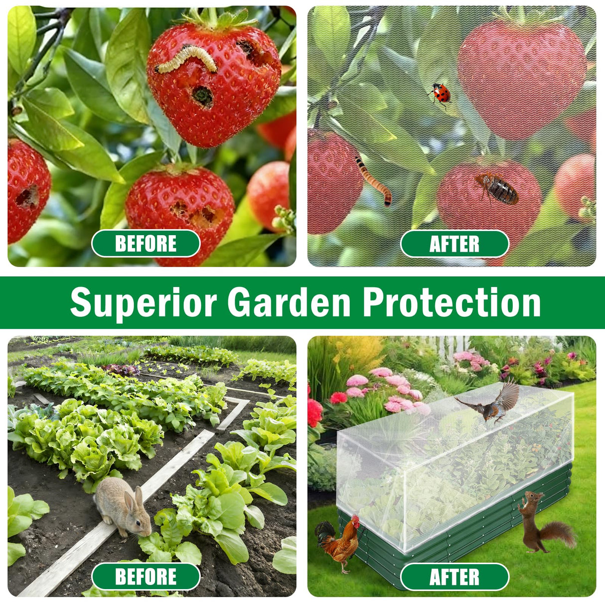 2 Pack Garden Netting for Raised Beds, 4.8X2.2FT Drawstring Plant Covers