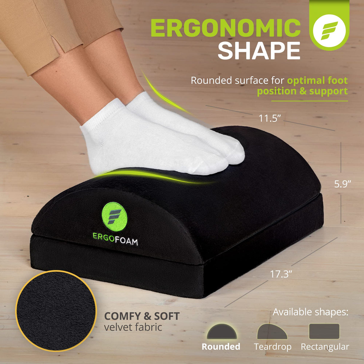 ErgoFoam Foot Rest for Under Desk at Work Adjustable - Chiropractor-Endorsed, High-Density Foam, Velvet (Black)