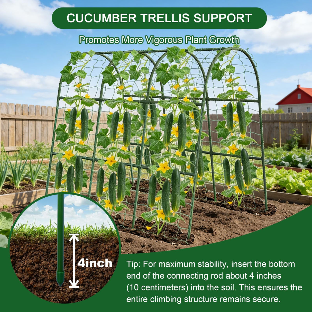 63"x47"x22" U-Shape Cucumber Trellis, Metal Plant Support with Net