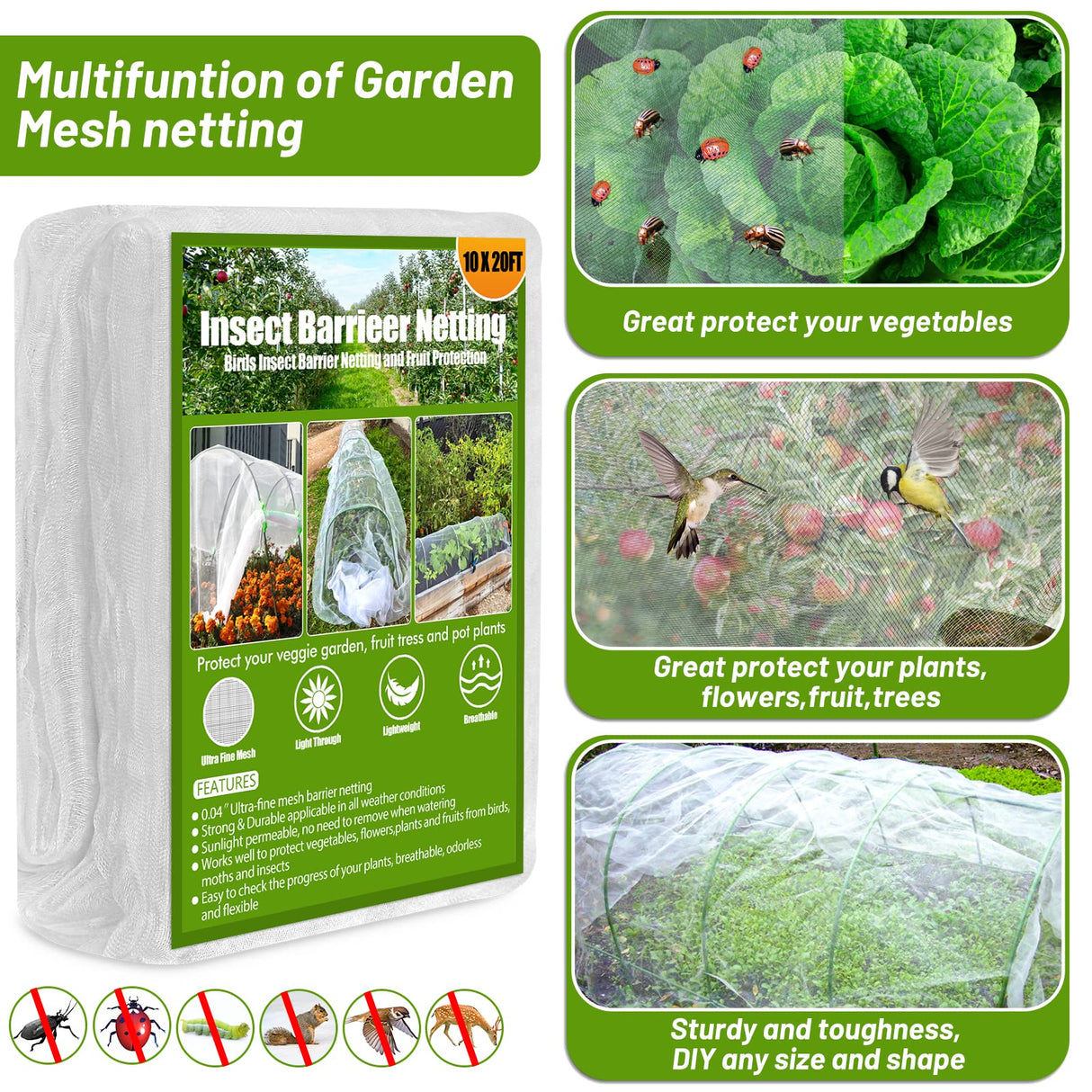 67pcs Garden Mesh Netting Kit, 6 Sets Wide Garden Hoops with Garden Covers