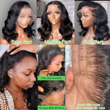 Bob Wig Human Hair 13x6 Body Wave HD Lace Front Wigs Human Hair 200% Density Glueless Lace Frontal Wigs Human Hair Pre Plucked Short Bob Wigs for Black Women Natural Black 14 inch Wavy Human Hair Wig