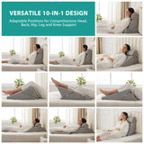 Bedluxe Adjustable 4pcs Bed Wedge Pillow Set, Memory Foam Wedge Pillows Post Surgery for Back, Neck, Leg Pain Relief, Pillow Wedge for Sleeping, Sitting up in Bed, Acid Reflux and GERD, Grey