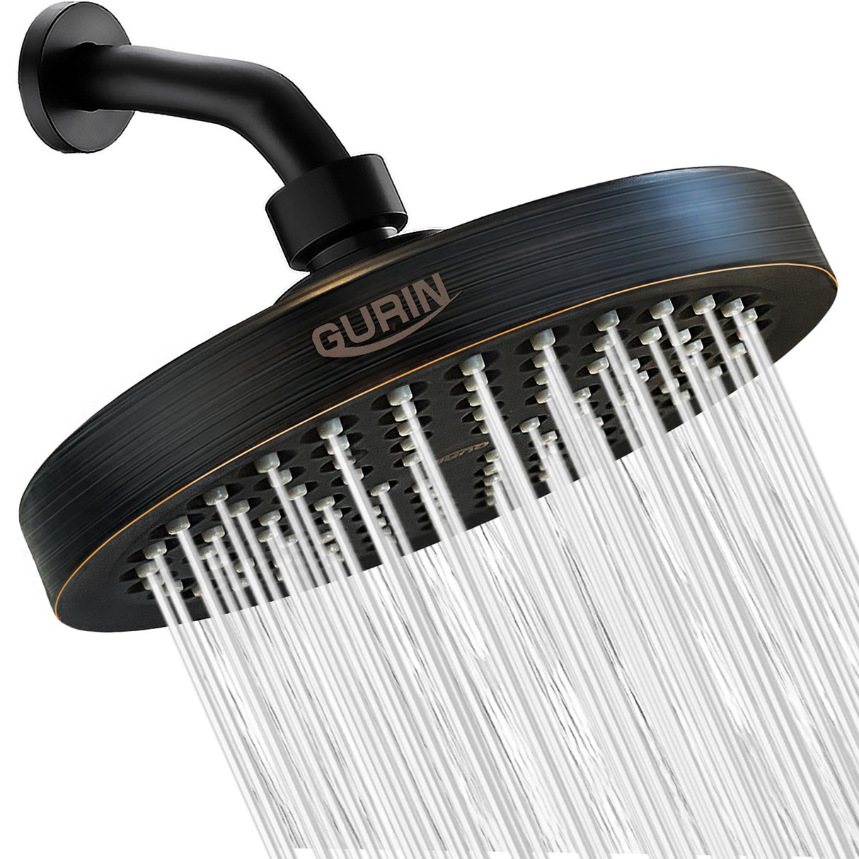 GURIN Shower Head High Pressure Rain, Luxury Bathroom Showerhead with Adjustable Angles, Anti-Clogging Silicone Nozzles - Oil Rubbed Bronze, 6 Inch Round