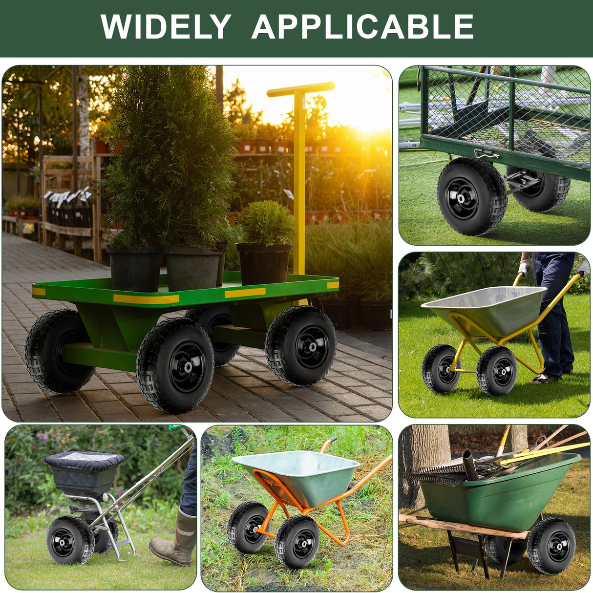 Taifa 1 PC 13 Inch Rubber Solid Flat Free Replacement Tires and Wheels 4.00-6 with 5/8'' Axle Bore Hole, Air Less Wheel for Wheelbarrow/Wagon/Hand Truck/Trolley/Garden Scooter etc.
