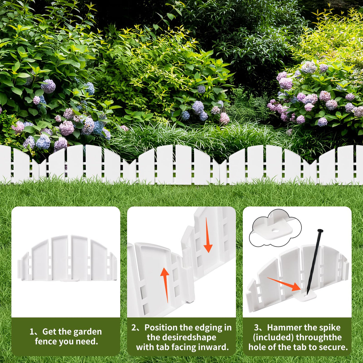 White Garden Edging Border,Garden Lawn Border with Anchoring Spikes,Lawn Edging Border for Lawn,Flower Garden Outdoor Patio Pathway,No Dig Flexible Lawn Edging (30)