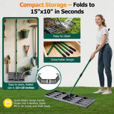 30"x10" Lawn Leveling Rake, Heavy Duty Lawn Leveler with 33"-77" Adjustable Handle, Foldable Ground Leveling Tool for Soil, Sand, Gravel, Ergonomic Design for Lawns, Golf Courses and Backyards