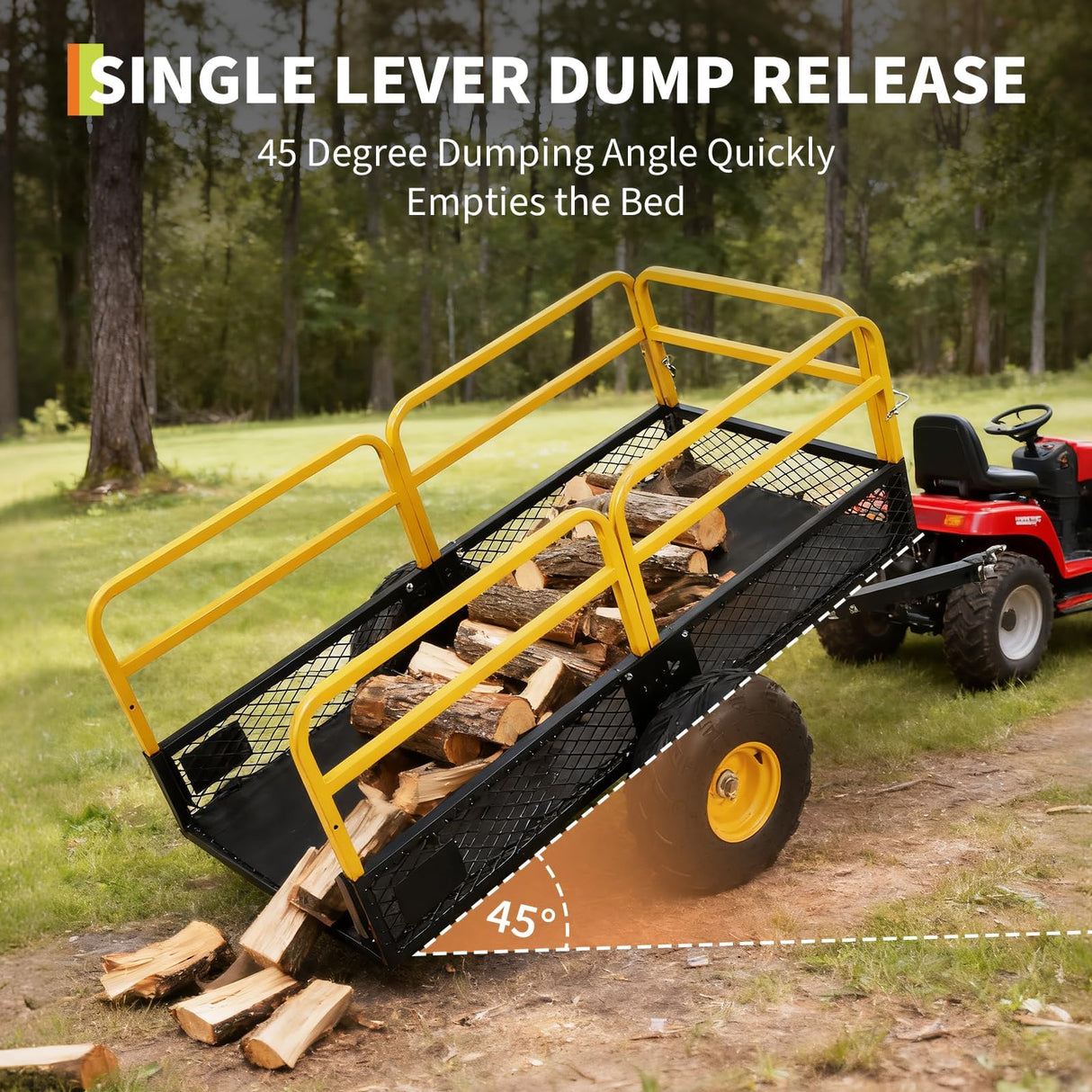 22 Cu.Ft 1600Lbs Steel ATV UTV Trailer Tow Behind Dump Cart, Heavy Duty Pull Behind Utility Dump Trailer for Lawn Mower Trailer Tractor Garden Yard with Removable Rear Panel