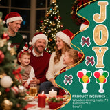 Nsoyos 3PCS Bamboo Christmas Decorations Letters Charcuterie Board Box-(with 14 Balloons and Bow) Joy Charcuterie Letters Fillable Food Christmas Party Supplies Table Decoration Food Tray Platter