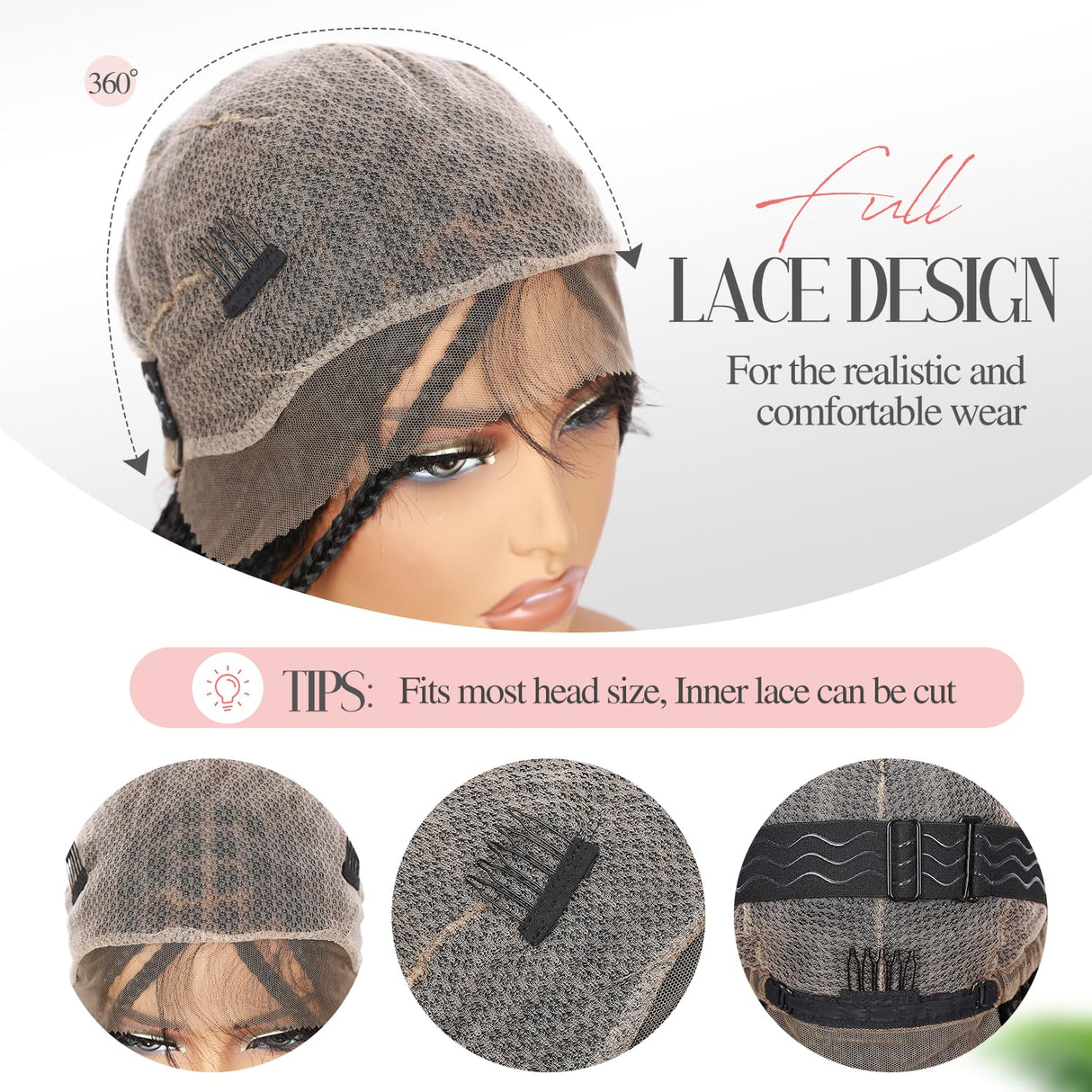 Fancy Hair 32" Braided Wig Square Knotless Box Braided Wigs for Black Women Full Double Lace Glueless Braids Wig with Baby Hair Synthetic Black Braided Wig for African American Women(Updated Version)