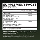 L-Arginine 500mg and Saw Palmetto 500mg - Nitric Oxide and Prostate Health Supplements for Men - 60 Count - Endurance and Urinary Tract Function Support - 1 Month Supply - Vegan, Non-GMO Capsules