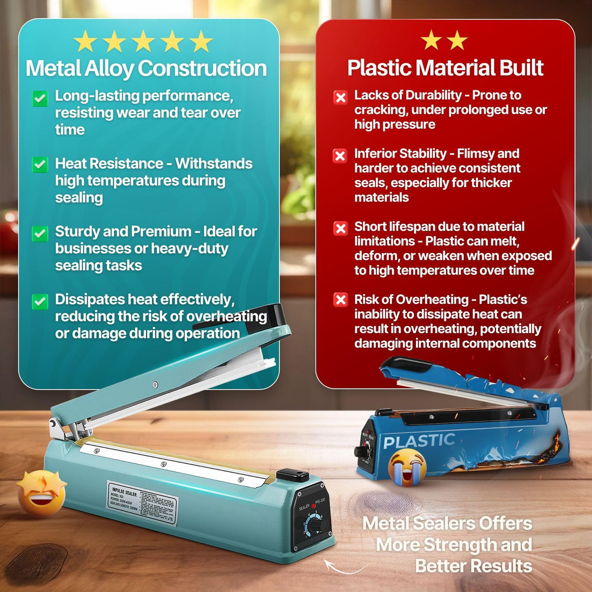 Flexzion Impulse Sealer 12 Inch (300mm) 400W Heat Sealer Machine with Adjustable Heating Mode, No Warm Up Needed, Portable Bag and Seal Impulse with Replacement Element Grip and Teflon Tape
