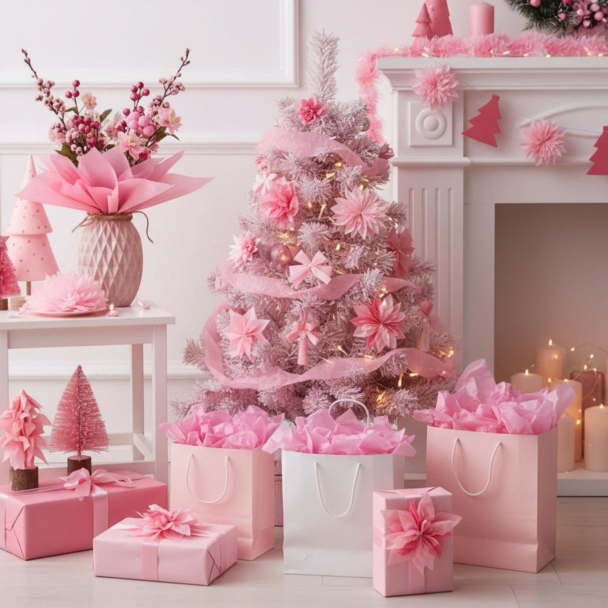 Qilery 500 Sheets Pink Tissue Paper Bulk for Gift Bags 15 x 20 Inch Acid Free Halloween Packaging Wrapping Decoupage Paper Sheets for Christmas Wedding Decoration DIY Flowers, Pom Poms Crafts Supplies