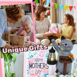 Juegoal Garden Statue Solar Cat Figurine with LED Lantern, Mothers Day 10" Resin Kitten Hold Welcome Sign, Outdoor Whimsical Lawn Porch, Lighted Housewarming Birthday for Mom Grandma