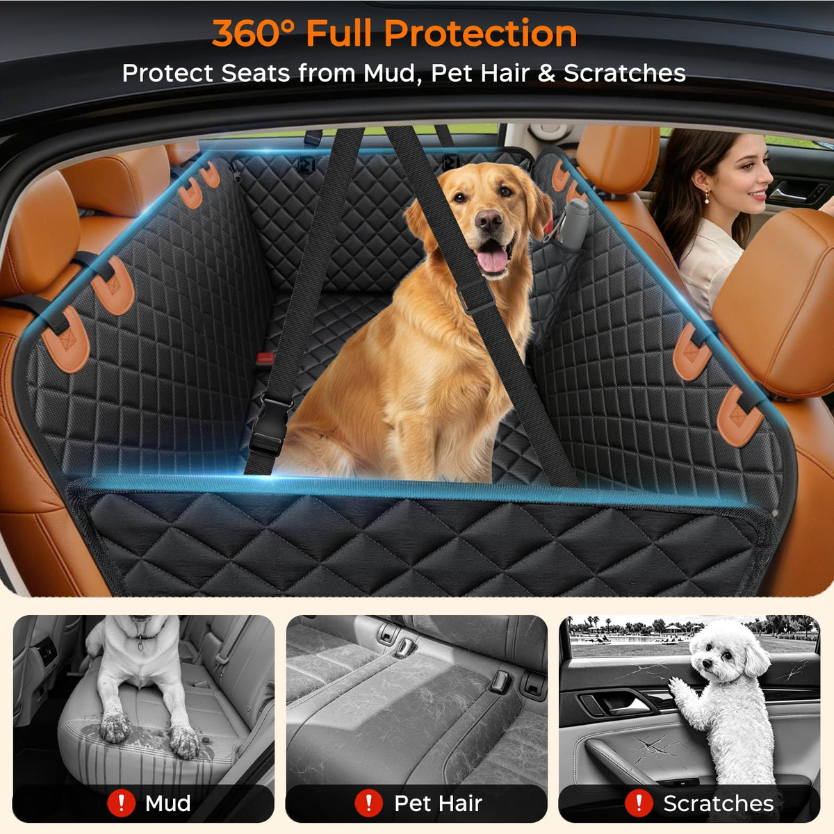 URPOWER Dog Car Seat Cover for Back Seat, 100% Waterproof Hammock for Car