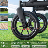 MAXWALK Walkers for Seniors, Rollator Walker with Seat, 12" Big Rubber Wheels All Terrain Rollator Walker with Backrest, Built-in Cable, Cup Holder, Foldable and Height Adjustment for Seniors, Black