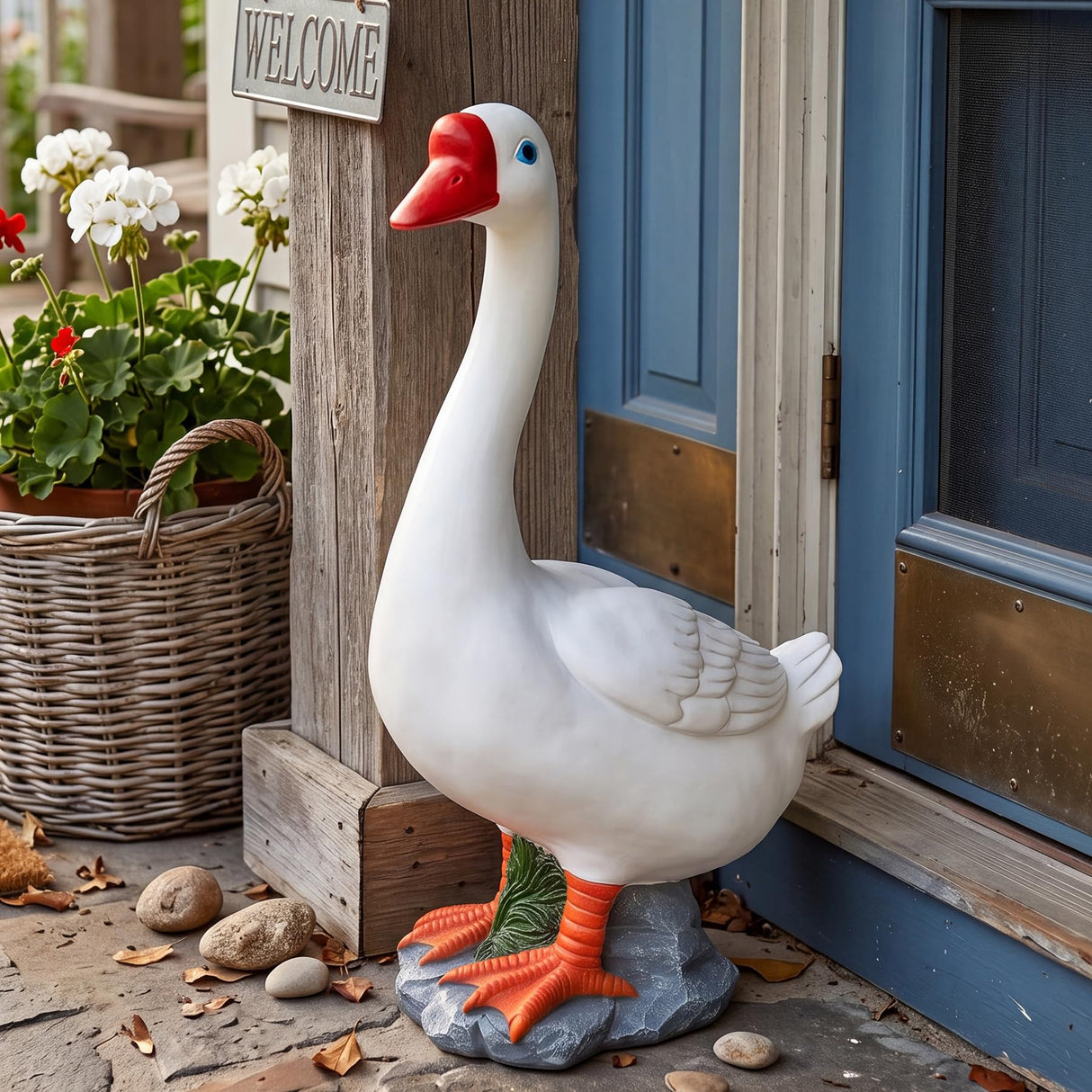 RiKoDaM Large Porch Goose Statue 20 Inch, Resin Front Porch Goose Decor, Geese Decor Lawn and Garden Statue for Patio, Balcony,Yard Decorations, Housewarming Birthday Gifts,White