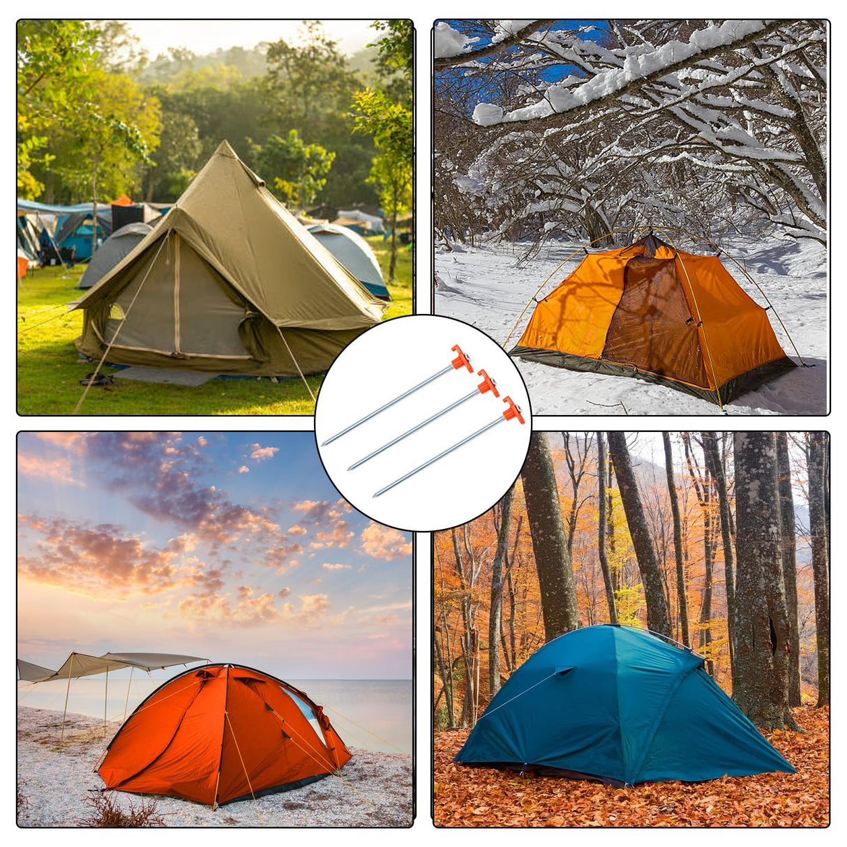 Yesland 24 Pack Tent Stake Heavy Duty, 10 Inch Non-Rust Metal Tent Pegs Ground Yard Stake Tent Spikes for Camping Patio, Garden, Canopies, Grassland, Outdoor, Hiking, Orange
