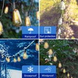 Stright 60FT Solar String Lights Outdoor Weatherproof with Remote, Solar Powered LED Edison Bulb 15 Sockets Outdoor String Lights for Outside Patio Backyard Fence Halloween Christmas Decorations
