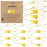 Tondiamo 12 Sets Baseball Volleyball Softball Soccer Tennis Football Bracelet for Women Dainty Gold Plated Heart Bracelets Sport Lovers Gifts Sports Jewelry Gifts(Softball)