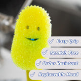 Scrub Daddy Dish Daddy Wand, Refill Heads, Sponge & Connector Head, Soap Dispensing Dish Brush, Texture Changing Washing Up Sponge with Liquid Handle, Built-in Scraper & Scrubbing Head - Yellow