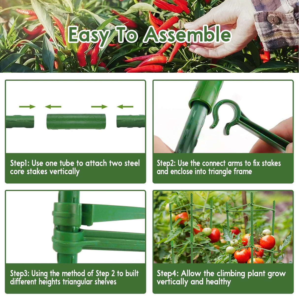 Riare 6 Pack 5.2 FT Tomato Cages for Garden, Heavy Duty Tomato Trellis