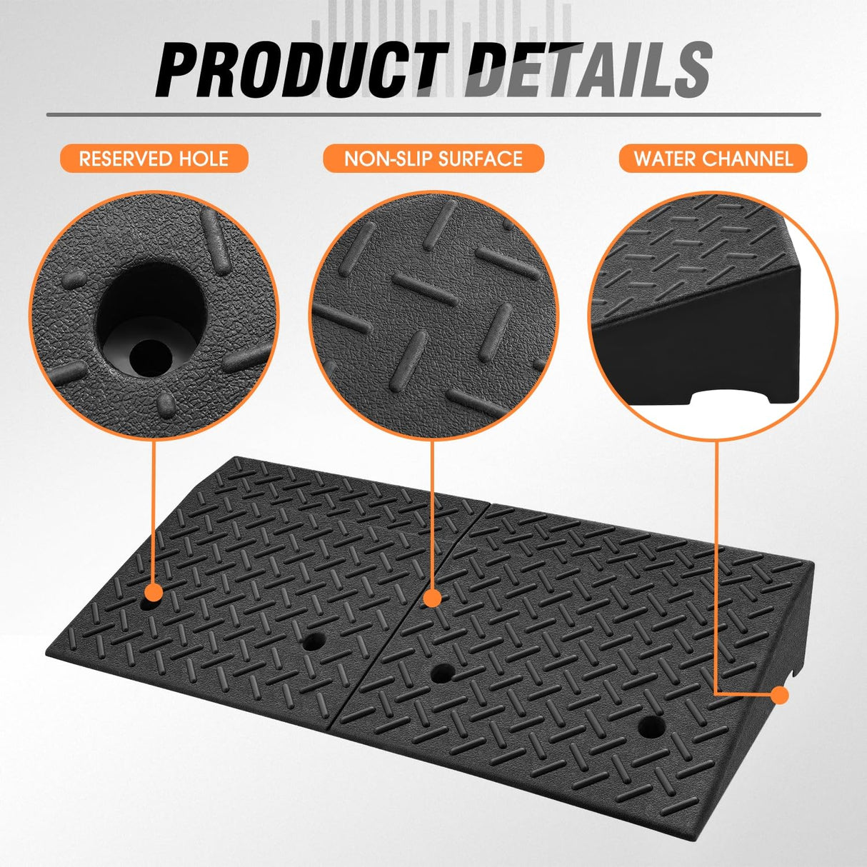 DNA MOTORING 6.3" Rise Rubber Curb Ramp Heavy Duty Loading Driveway Ramp Threshold Ramp 38.5 in L x 19.6 in W x 6.3 in H for Loading Dock, Warehouse, Wheelchair, Motorcycles, Cars, TOOLS-00652
