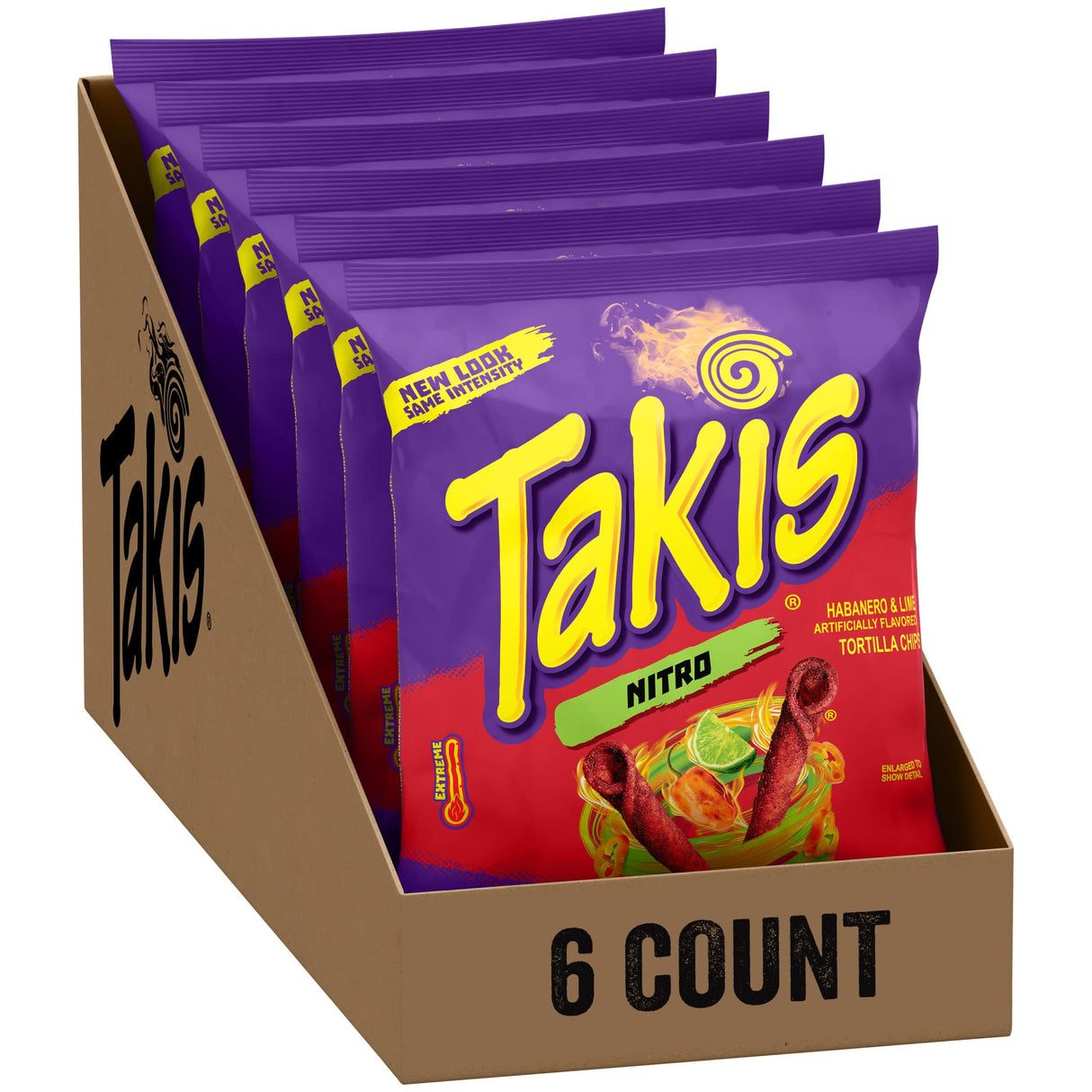 Takis Nitro Rolled Spicy Tortilla Chips, Habanero Lime Flavored Hot Chips, Multipack 6 Individual Bags, 4 Ounces Each