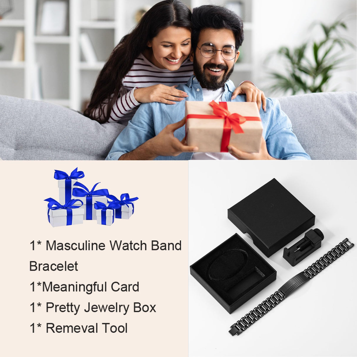 P. BLAKE Fathers Day Gift for Dad from Son Daughter, Stainless Steel Watch Bracelet Birthday Best Dad Ever Presents Jewelry for Daddy Papa Father