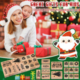 Marspark 22 Pcs Christmas Wooden Rubber Stamps and Craft Ink Pads Set Mixed Christmas DIY Cards Wooden Rubber Stamps for Party Scrapbooking Cards Making Supplies Gift Decor