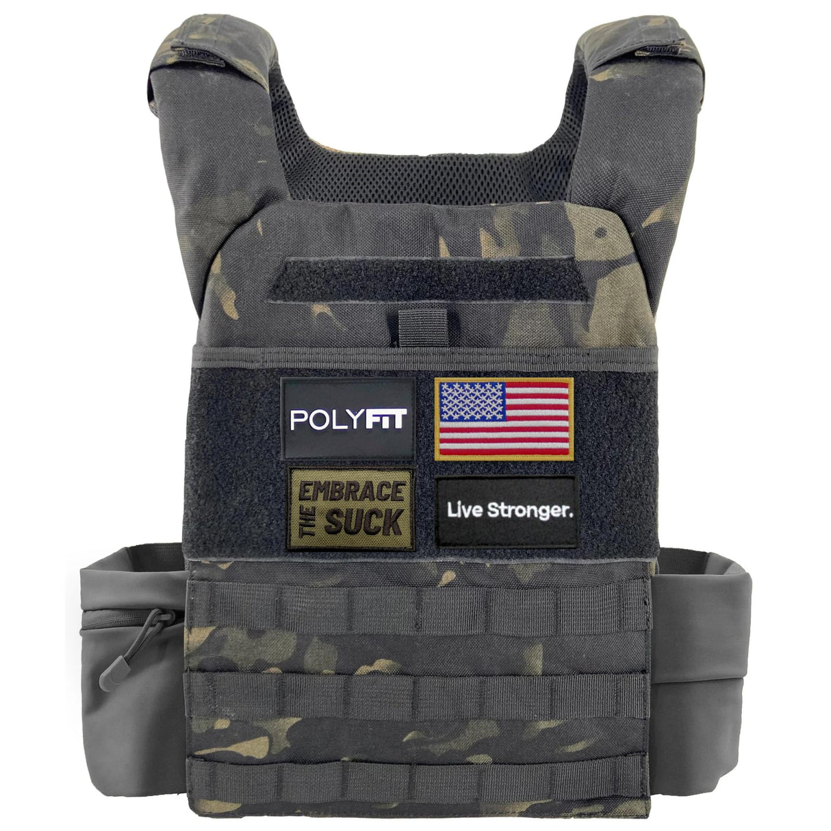 Polyfit (Fortify) Weighted Vest for Strength and Endurance Training, Fitness Workouts, Running, WODs - Multicam Black
