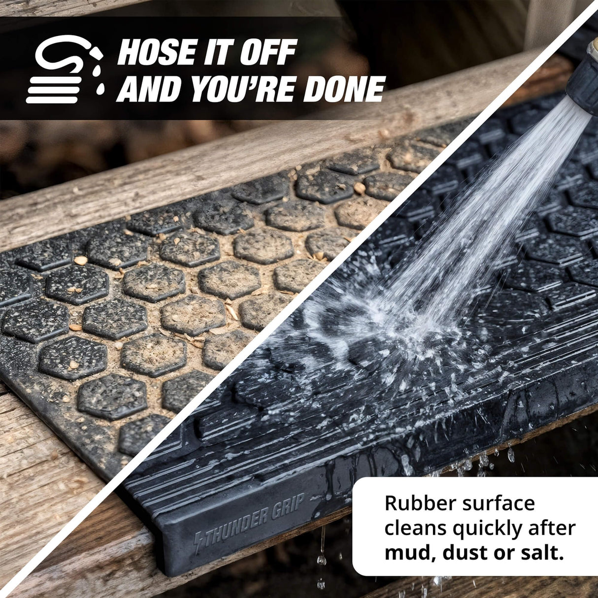 Rubber Stair Treads Outdoor 35"x10" 5-Pack - Heavy-Duty Outdoor Stair Treads Non-Slip Weather Resistant - Exterior Rubber Mats for Wooden Steps - Anti Slip Step Covers by Thunder Grip