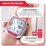 Ever Ready First Aid Fully Automatic Blood Pressure Wrist Cuff Watch Wearable Monitor for Home Use - Pink- Batteries Included