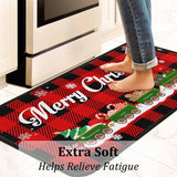 Christmas Kitchen Rugs and Mats Set (2 PCS), Merry Christmas Indoor Floor Mats Red Black Buffalo Check Plaid for Winter, Xmas Door Mat Runner Rug Mat for Kitchen Home Decor (17"x47"+17"x30")