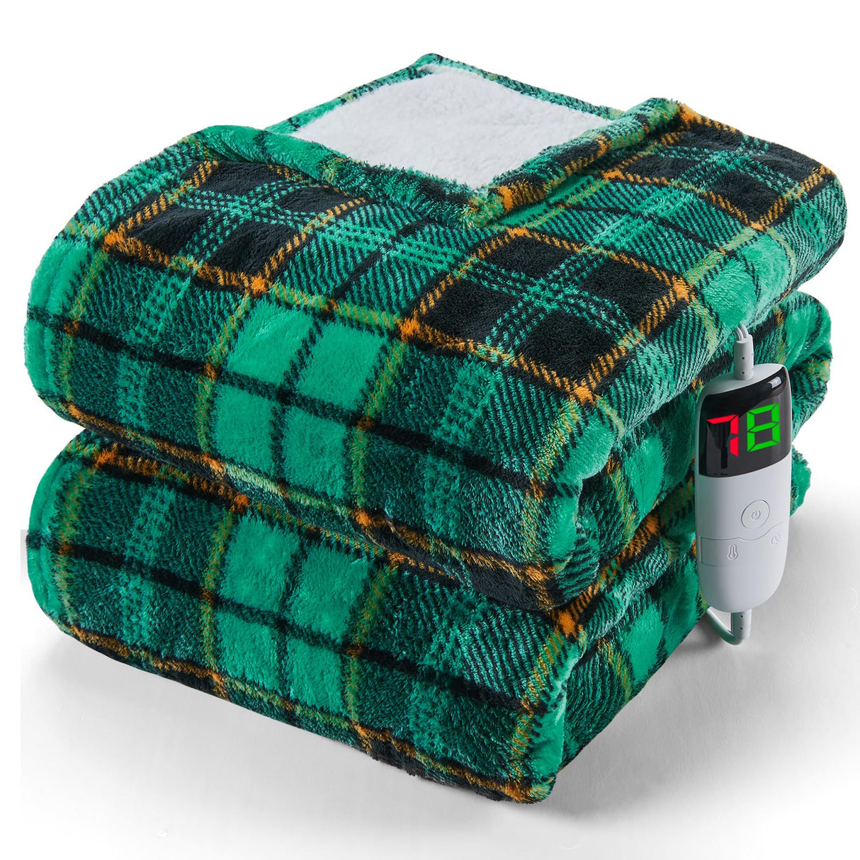 Green Heated Blanket Electric Throw 50X60, Heating Blanket for Couch, Plaid Sherpa Winter Blankets Warmer, 10 Levels & 8-Hour Auto Off, Fast Heated House Warming Gifts New Home Christmas Decor for Mom