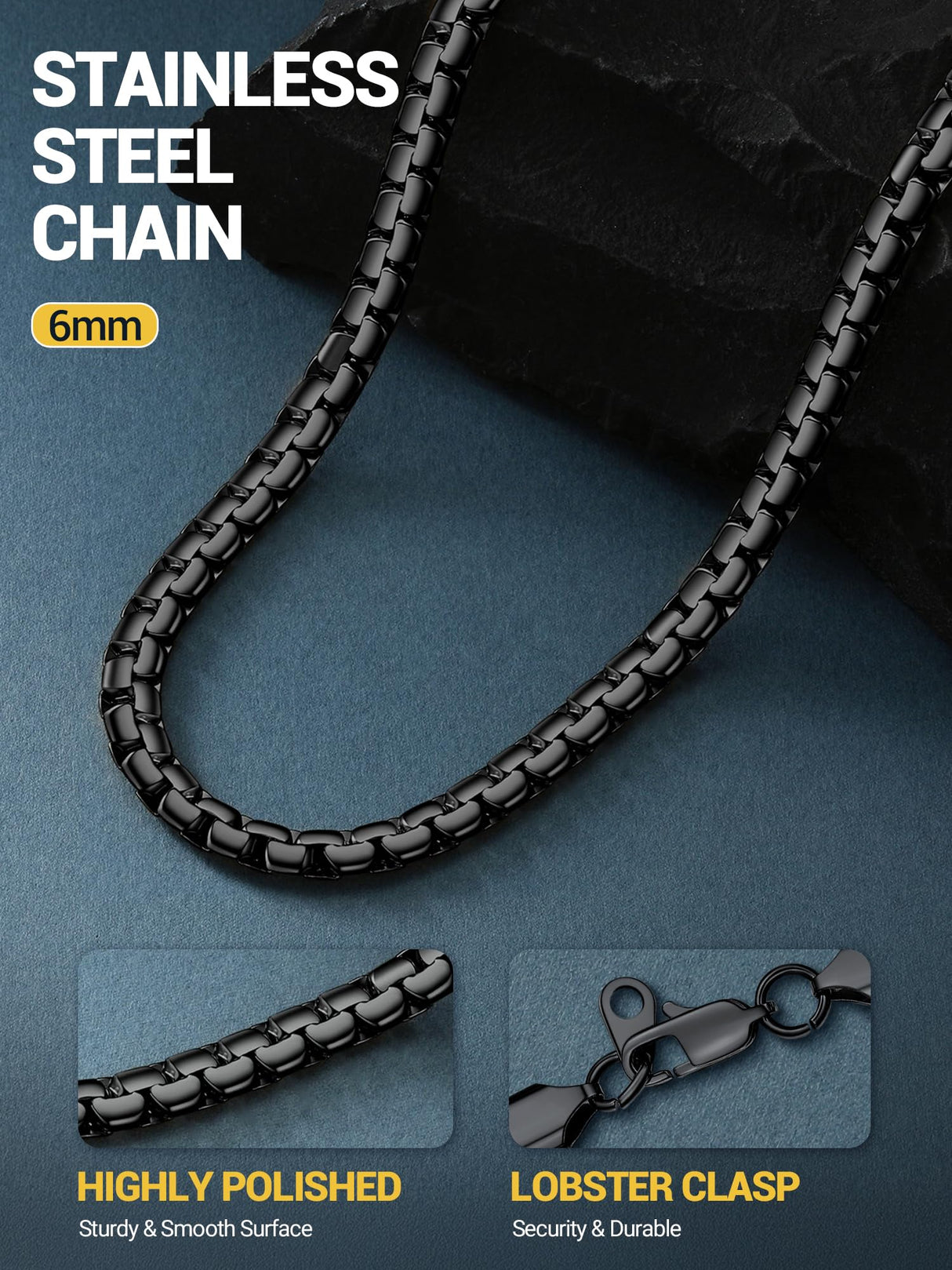 PROSTEEL Punk Jewelry Link Chain Black Necklace Neck Chain 6mm 20inch Gothic Men Cool Chains Mens Necklace